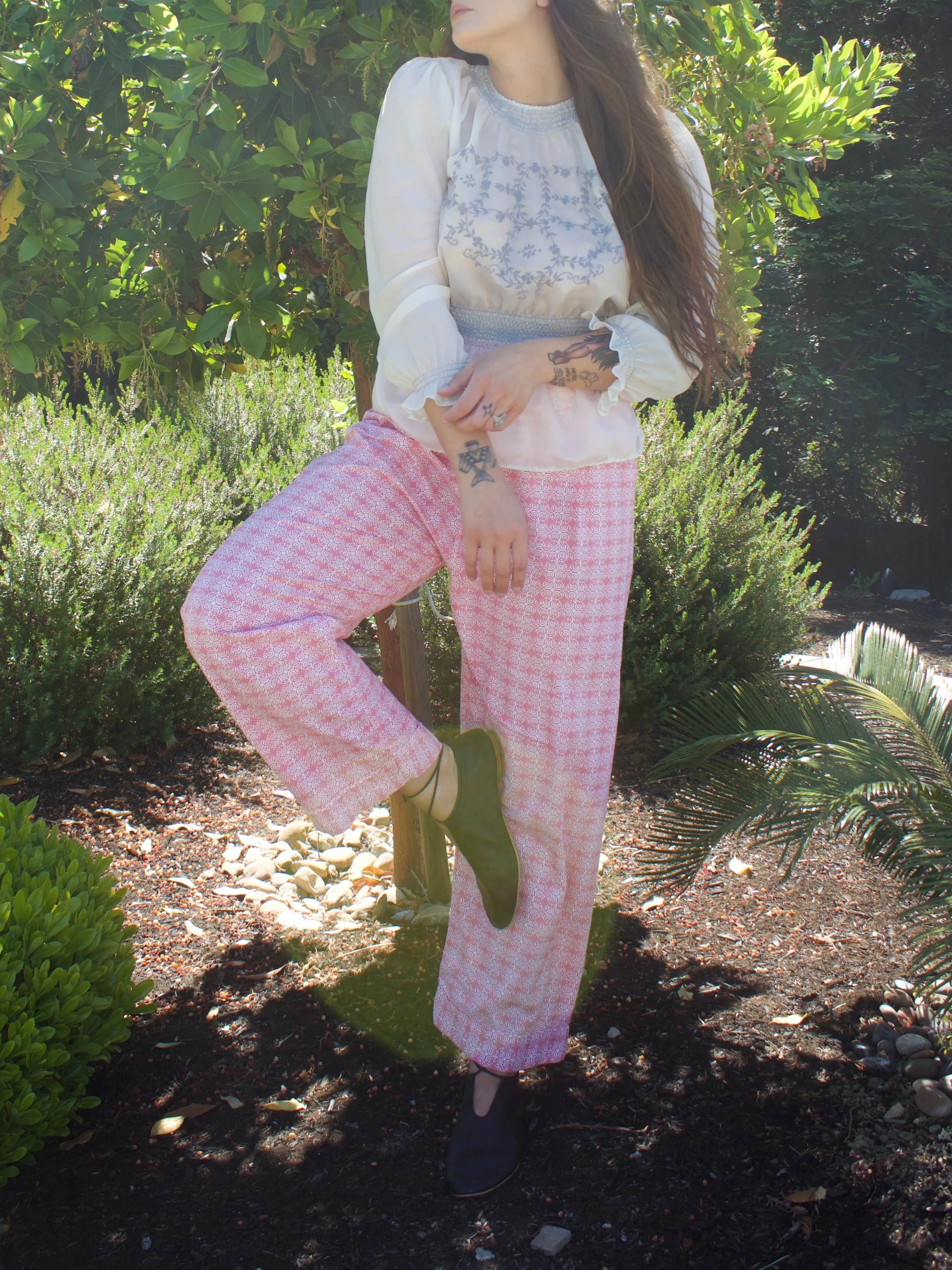 1950s Printed Cotton Lounge Side Button Pants