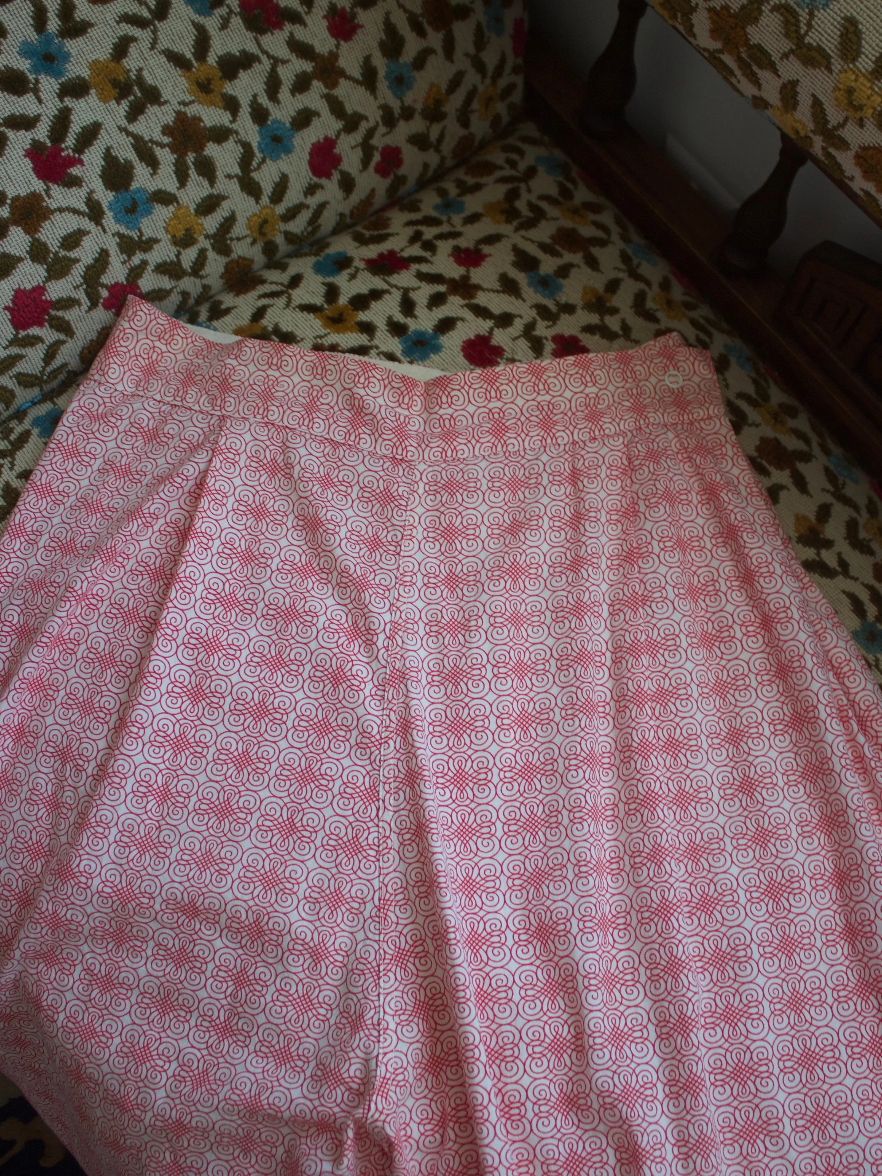 1950s Printed Cotton Lounge Side Button Pants