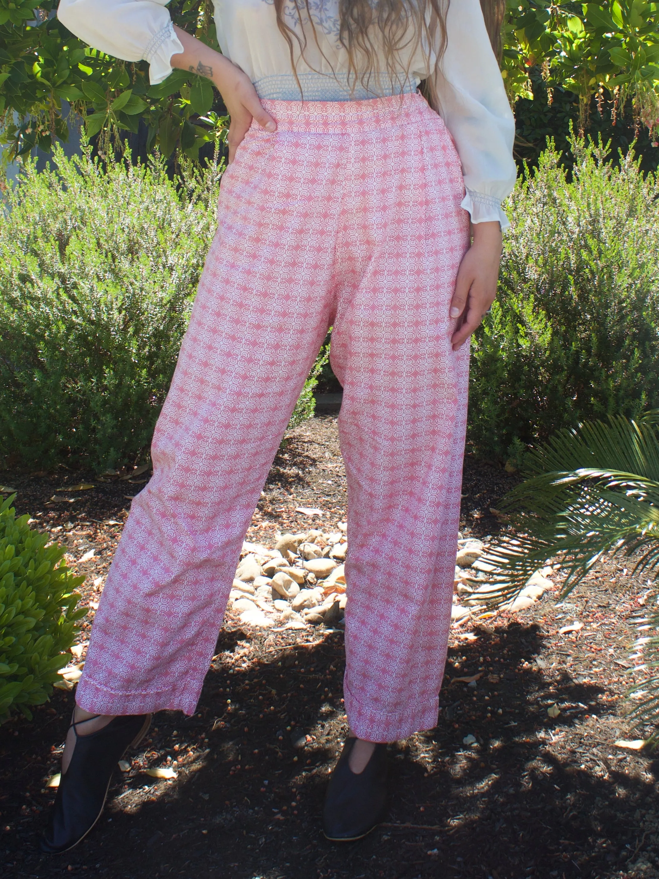 1950s Printed Cotton Lounge Side Button Pants
