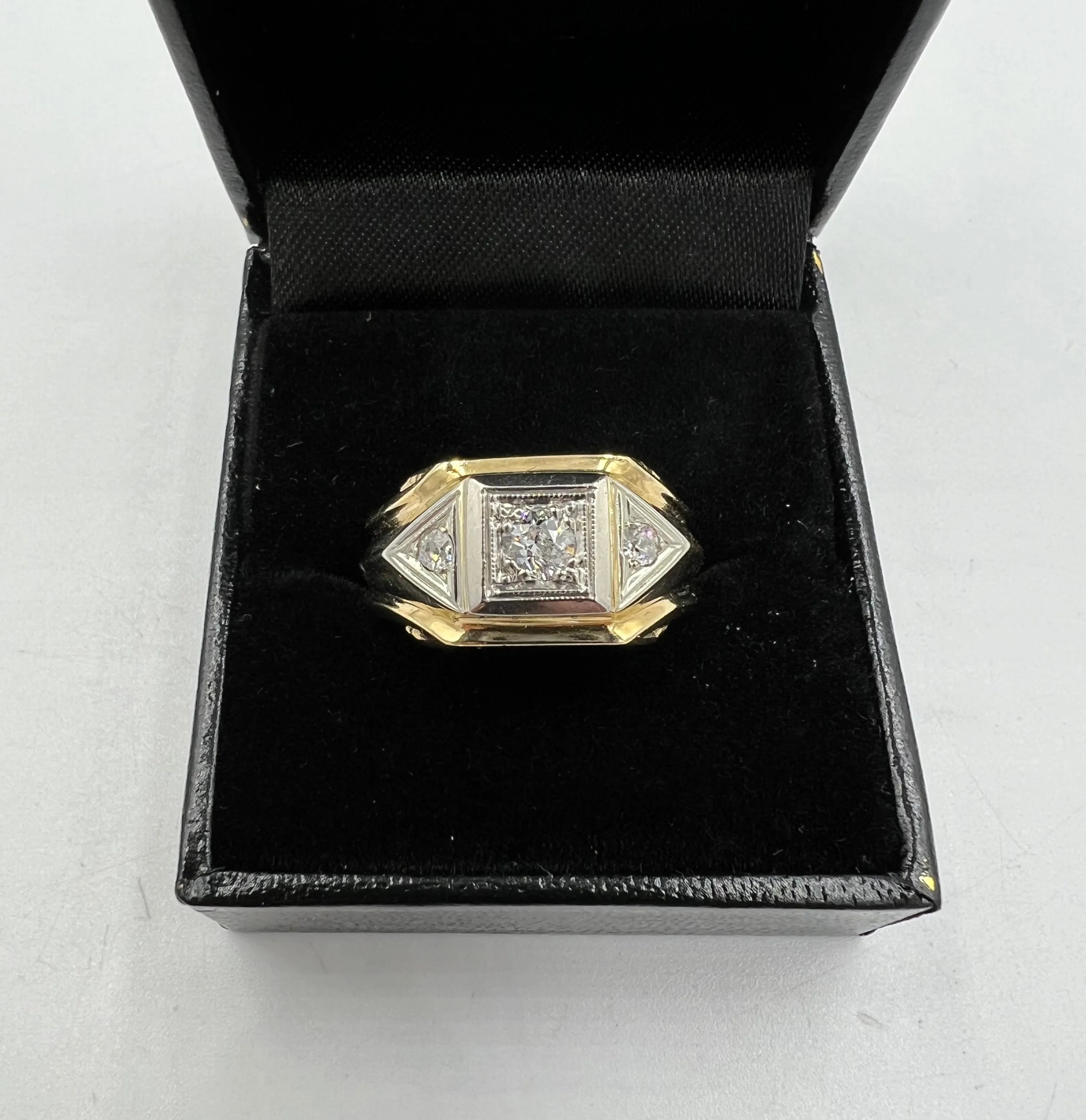 1950s Three Stone Diamond Mens Ring