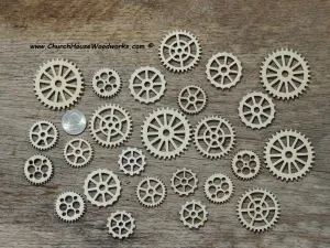 25 ct Wood Gear Cogs 1 to 2 inch mix