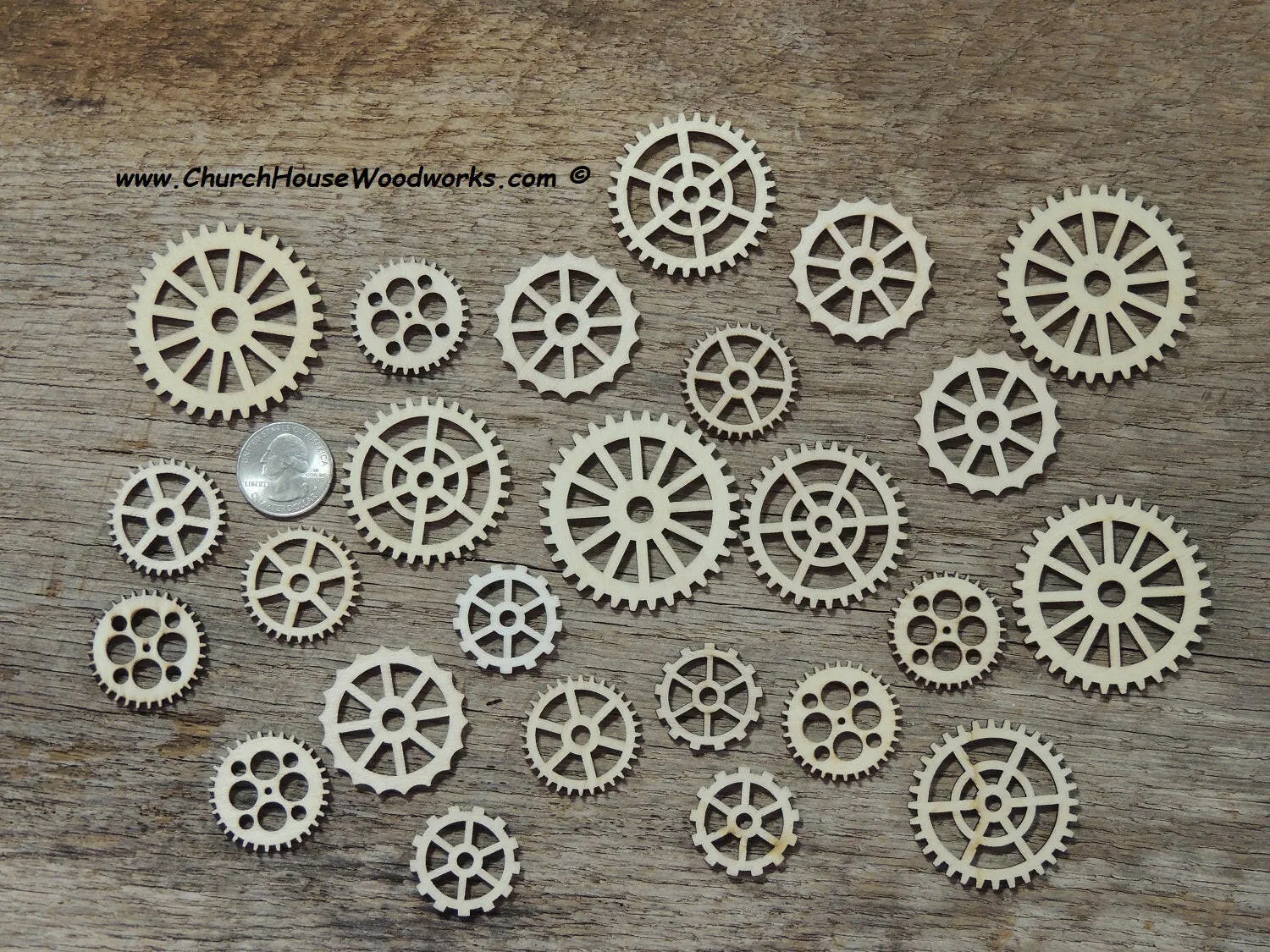 25 ct Wood Gear Cogs 1 to 2 inch mix