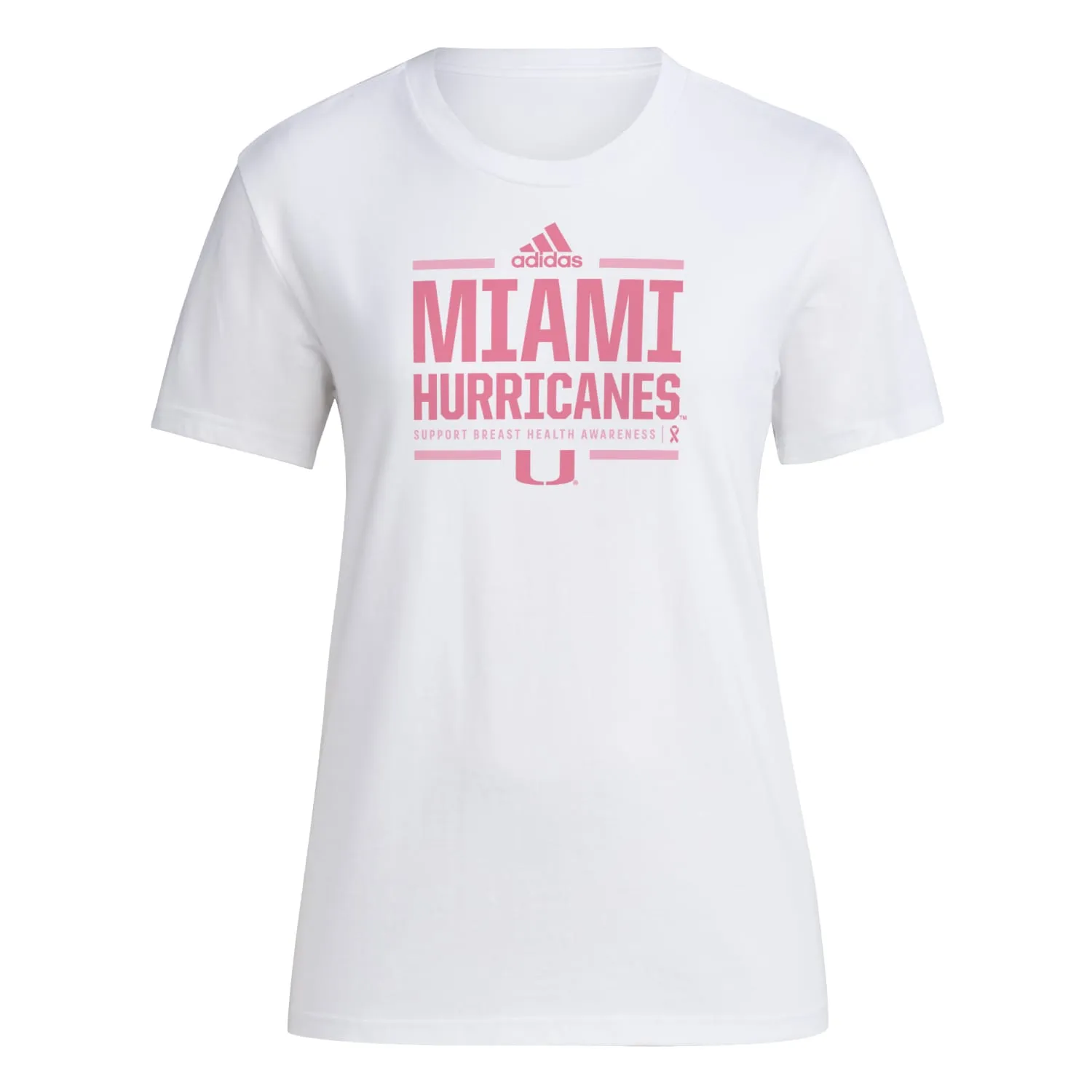 adidas Miami Hurricanes Women's White AEROREADY Breast Cancer Awareness Pregame T-Shirt