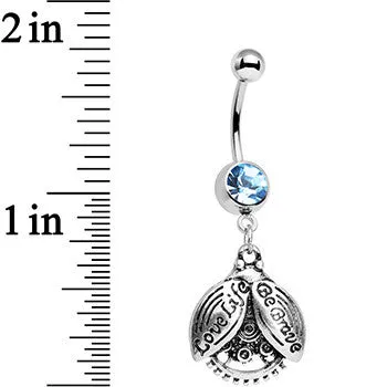 Aqua Gem Love Life Be Brave Leaf Steampunk Gears Dangle Belly Ring