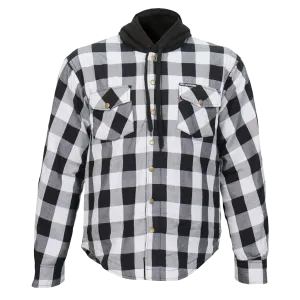 Armored Flannel Jacket with Hood in White & Black