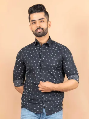 Black Small Motif Printed Crepe Shirt
