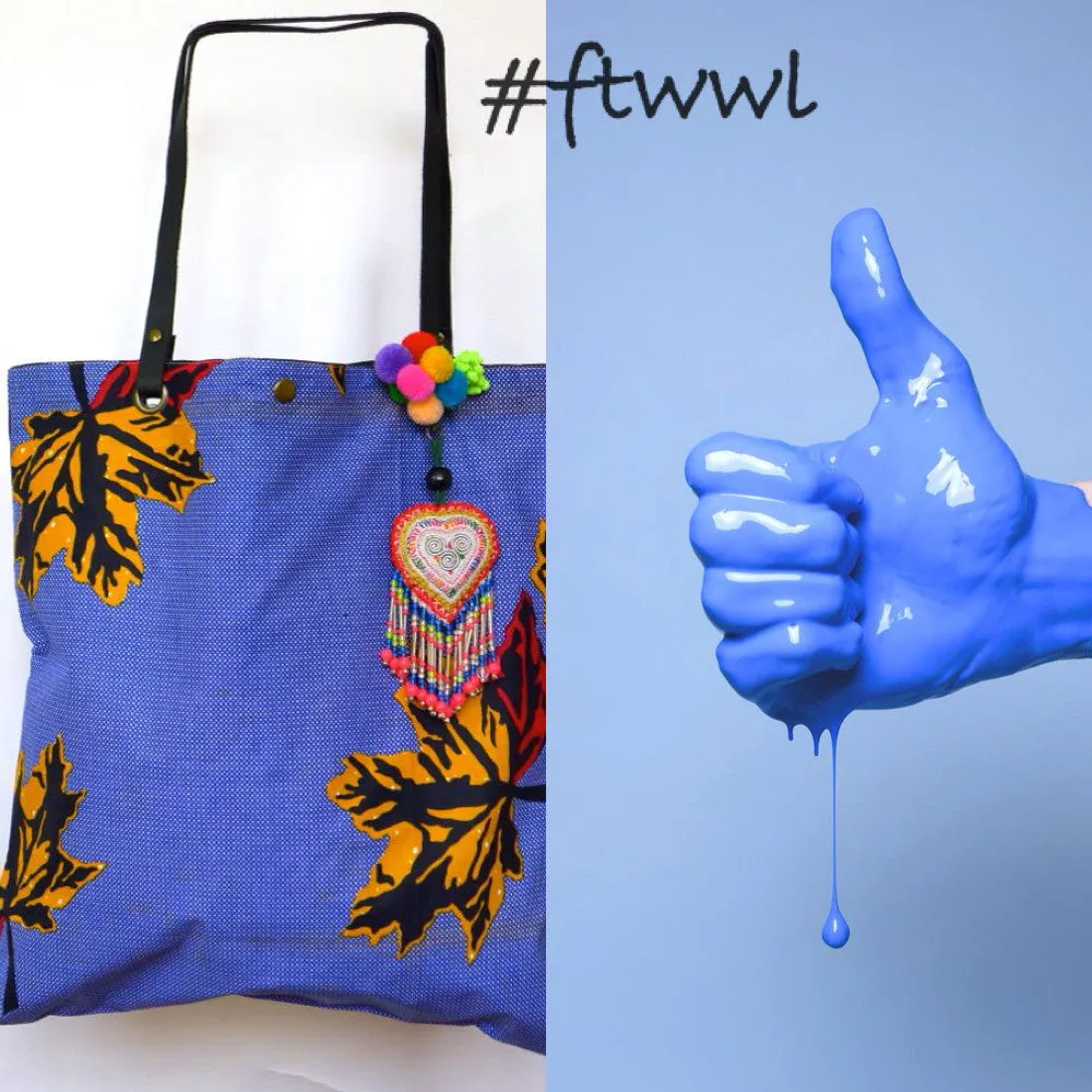 Blue African style Batik print bag with Thai detailing