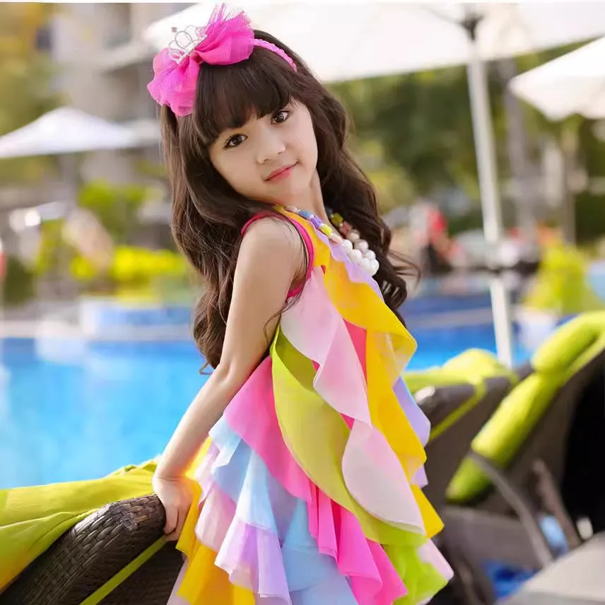 Children's Clothing Gauze Skirt Girls' New Summer Korean Style Children's Dress Princess Dress Baby Tank Tops Rainbow Beach Skirt