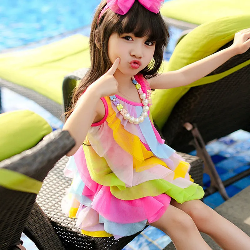 Children's Clothing Gauze Skirt Girls' New Summer Korean Style Children's Dress Princess Dress Baby Tank Tops Rainbow Beach Skirt