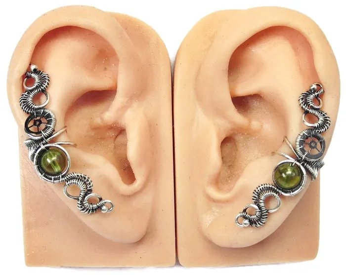 Custom Gemstone & Sterling Silver Steampunk Ear Cuff; "Rippling Wave" Model