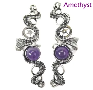 Custom Gemstone & Sterling Silver Steampunk Ear Cuff; "Rippling Wave" Model
