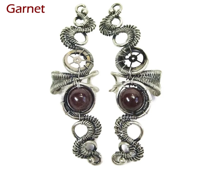 Custom Gemstone & Sterling Silver Steampunk Ear Cuff; "Rippling Wave" Model