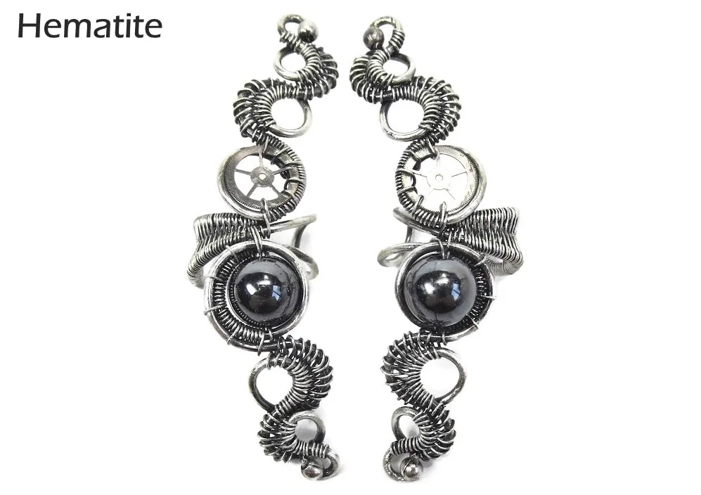Custom Gemstone & Sterling Silver Steampunk Ear Cuff; "Rippling Wave" Model