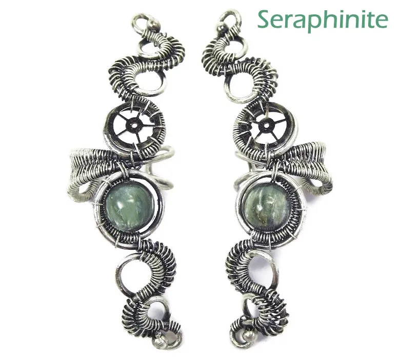 Custom Gemstone & Sterling Silver Steampunk Ear Cuff; "Rippling Wave" Model