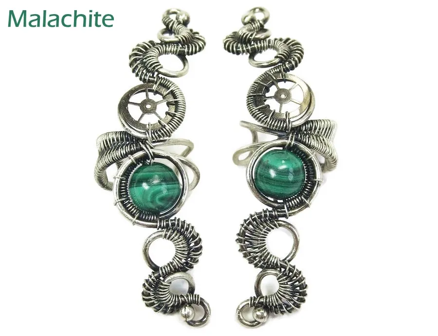 Custom Gemstone & Sterling Silver Steampunk Ear Cuff; "Rippling Wave" Model