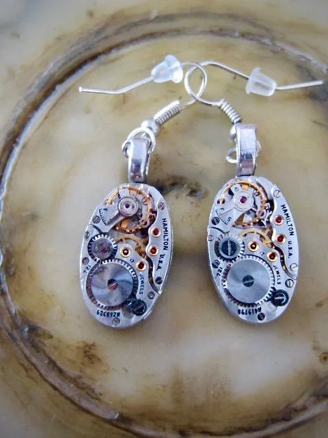 Earrings - Steampunk jewlery - Steampunk ear gear - Hamilton - Steampunk Earrings - Repurposed