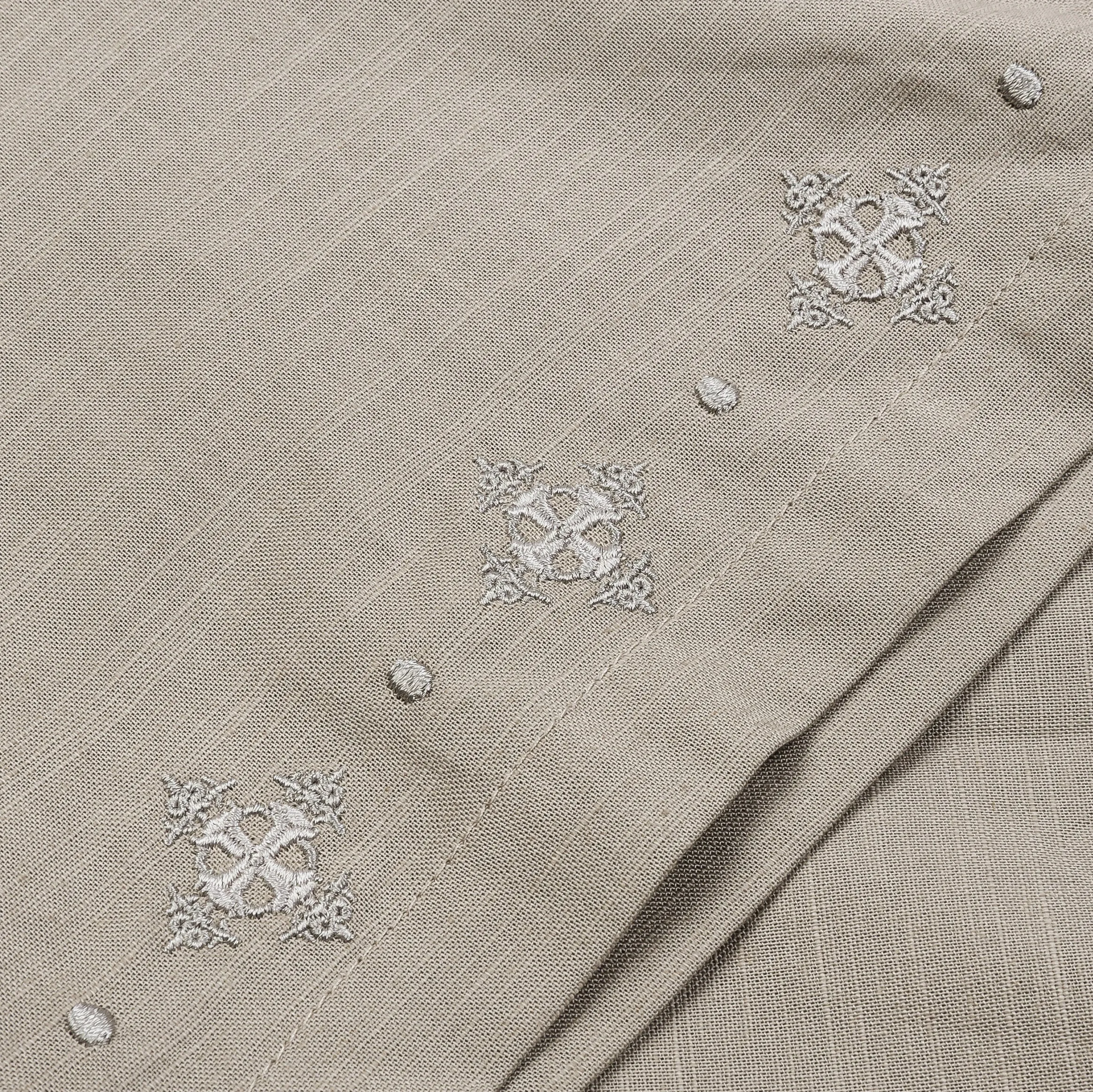 Embroidered Crosses Cotton Button Up Mens Short Sleeve Shirt (Grey)