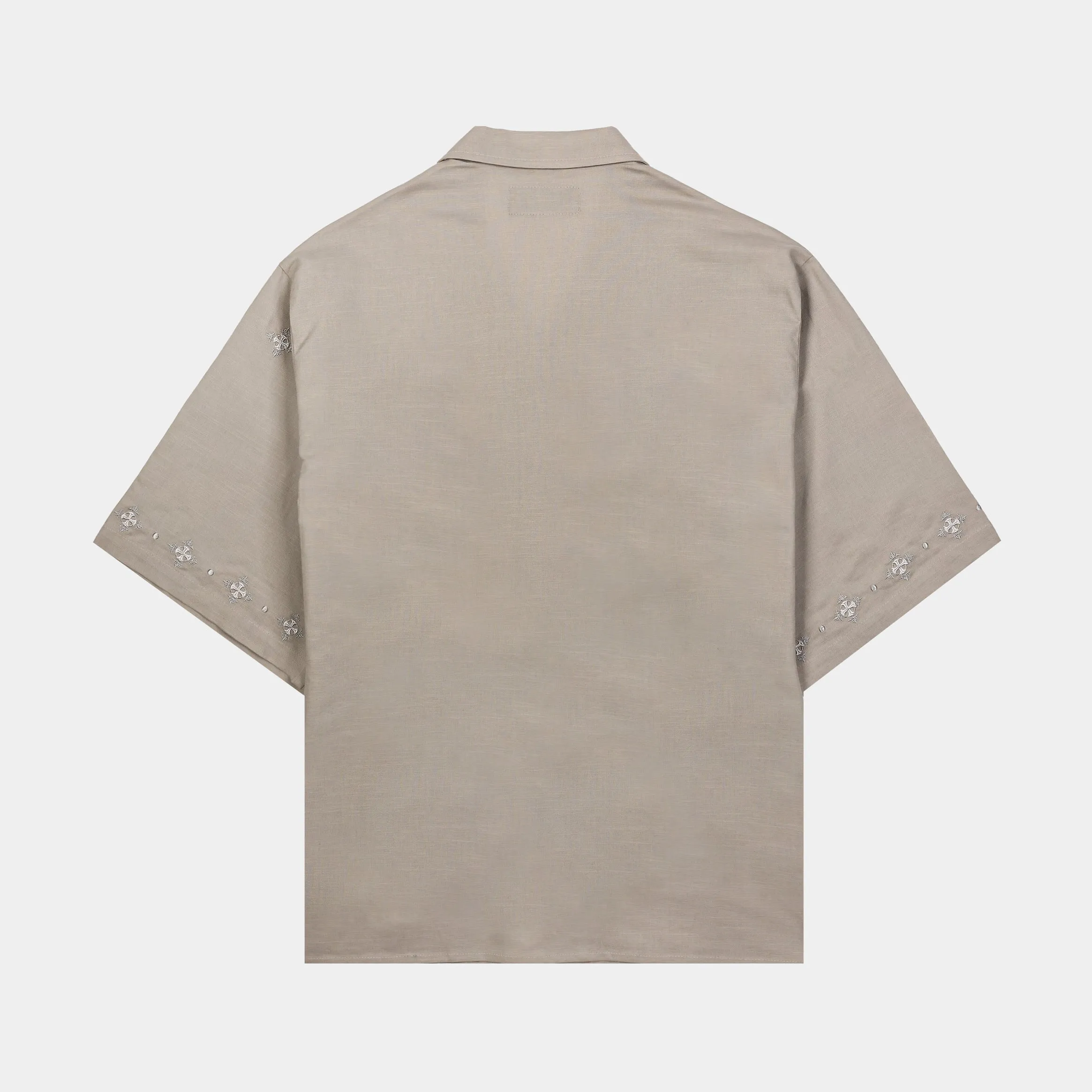 Embroidered Crosses Cotton Button Up Mens Short Sleeve Shirt (Grey)