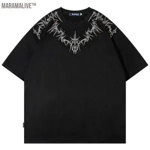 Embroidery Suede T-shirts Men Harajuku Oversized Hip Hop Streetwear T Shirt Summer Vintage Loose Tees Tshirt Top Y2K Black