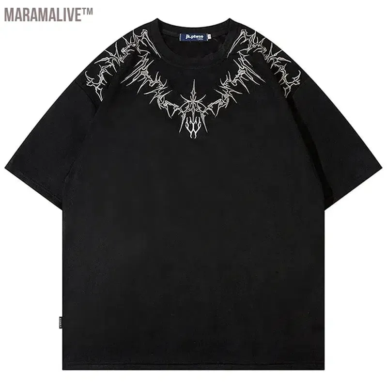 Embroidery Suede T-shirts Men Harajuku Oversized Hip Hop Streetwear T Shirt Summer Vintage Loose Tees Tshirt Top Y2K Black