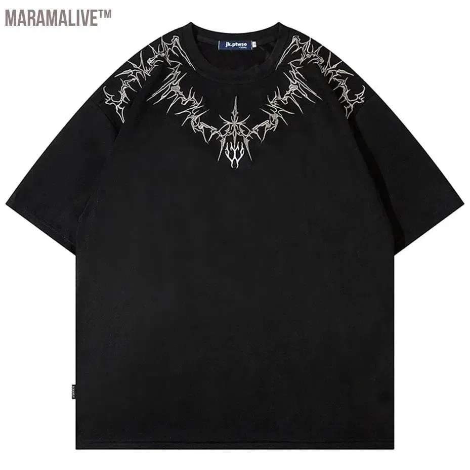 Embroidery Suede T-shirts Men Harajuku Oversized Hip Hop Streetwear T Shirt Summer Vintage Loose Tees Tshirt Top Y2K Black