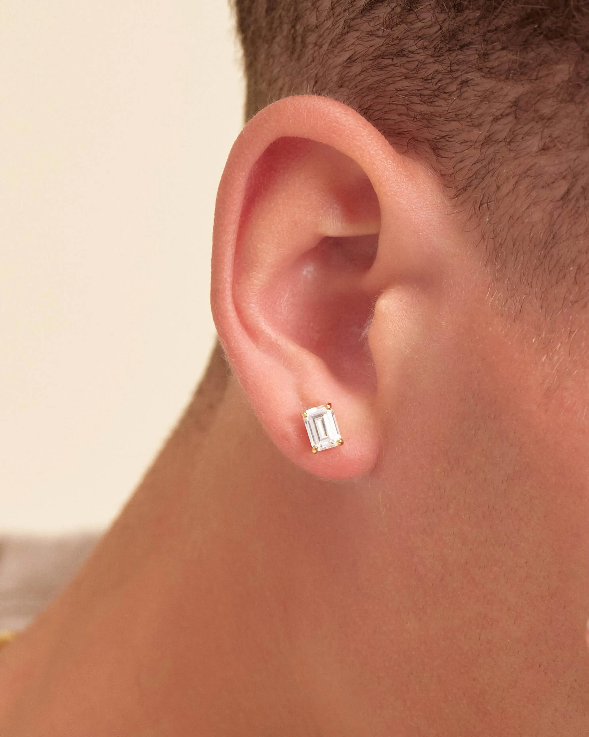 Emerald Cut Stud Earrings - Gold