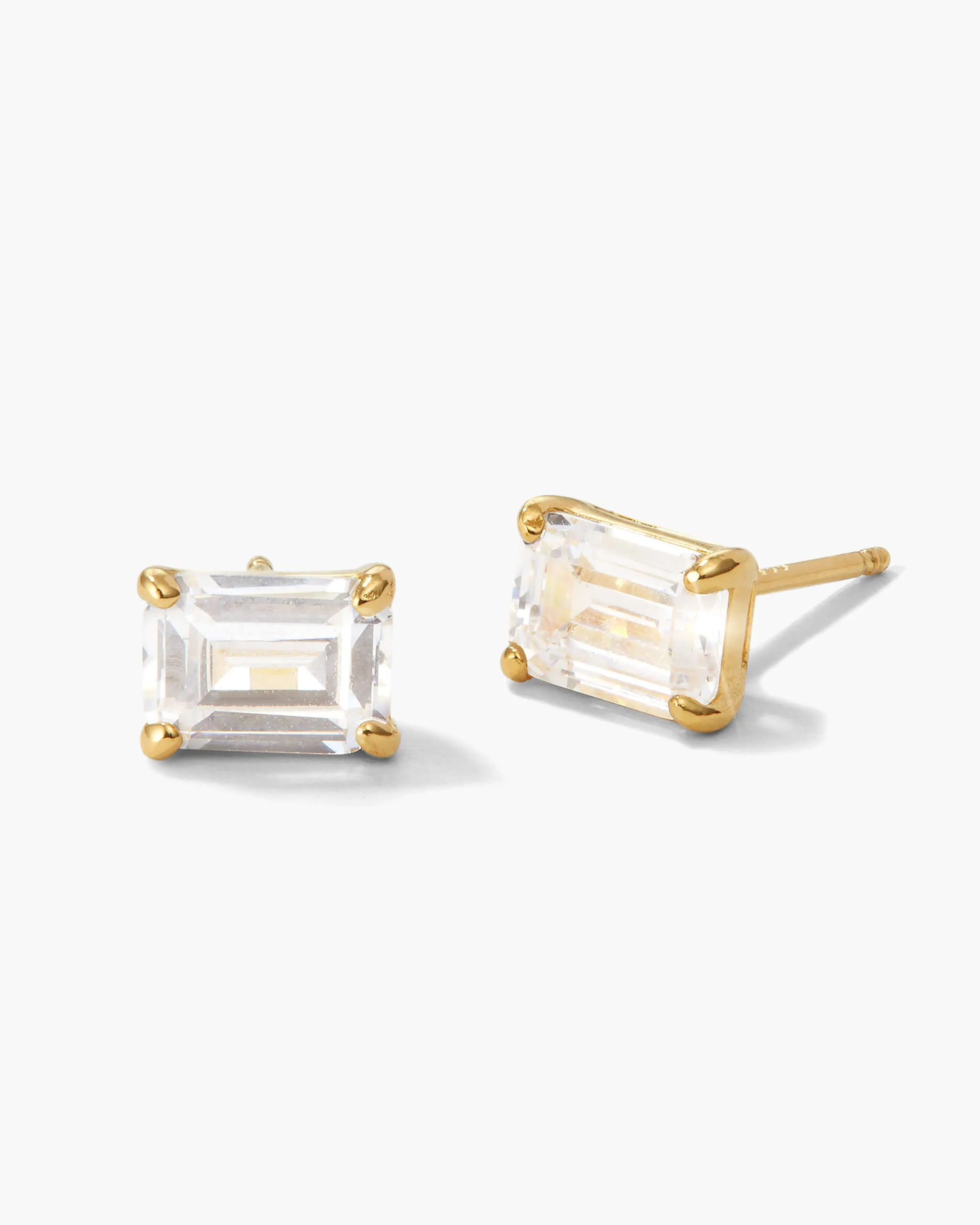 Emerald Cut Stud Earrings - Gold