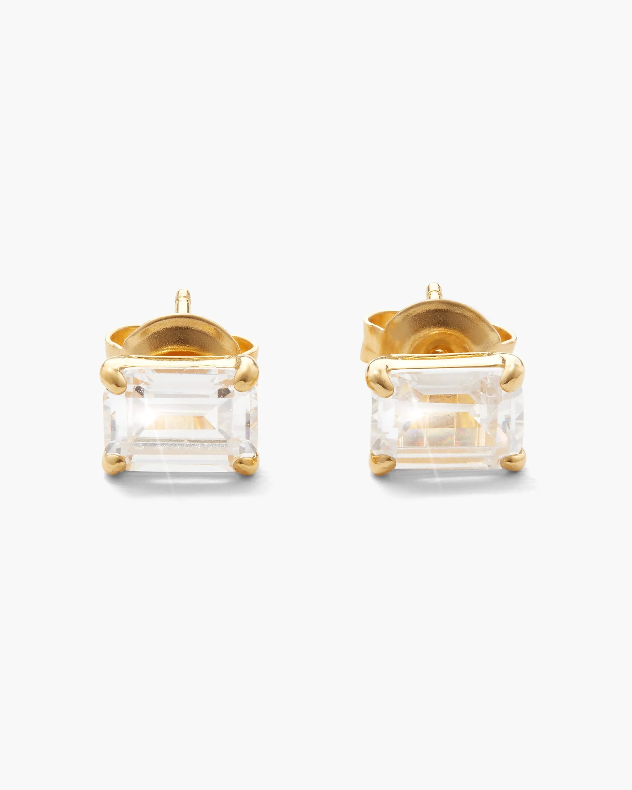 Emerald Cut Stud Earrings - Gold