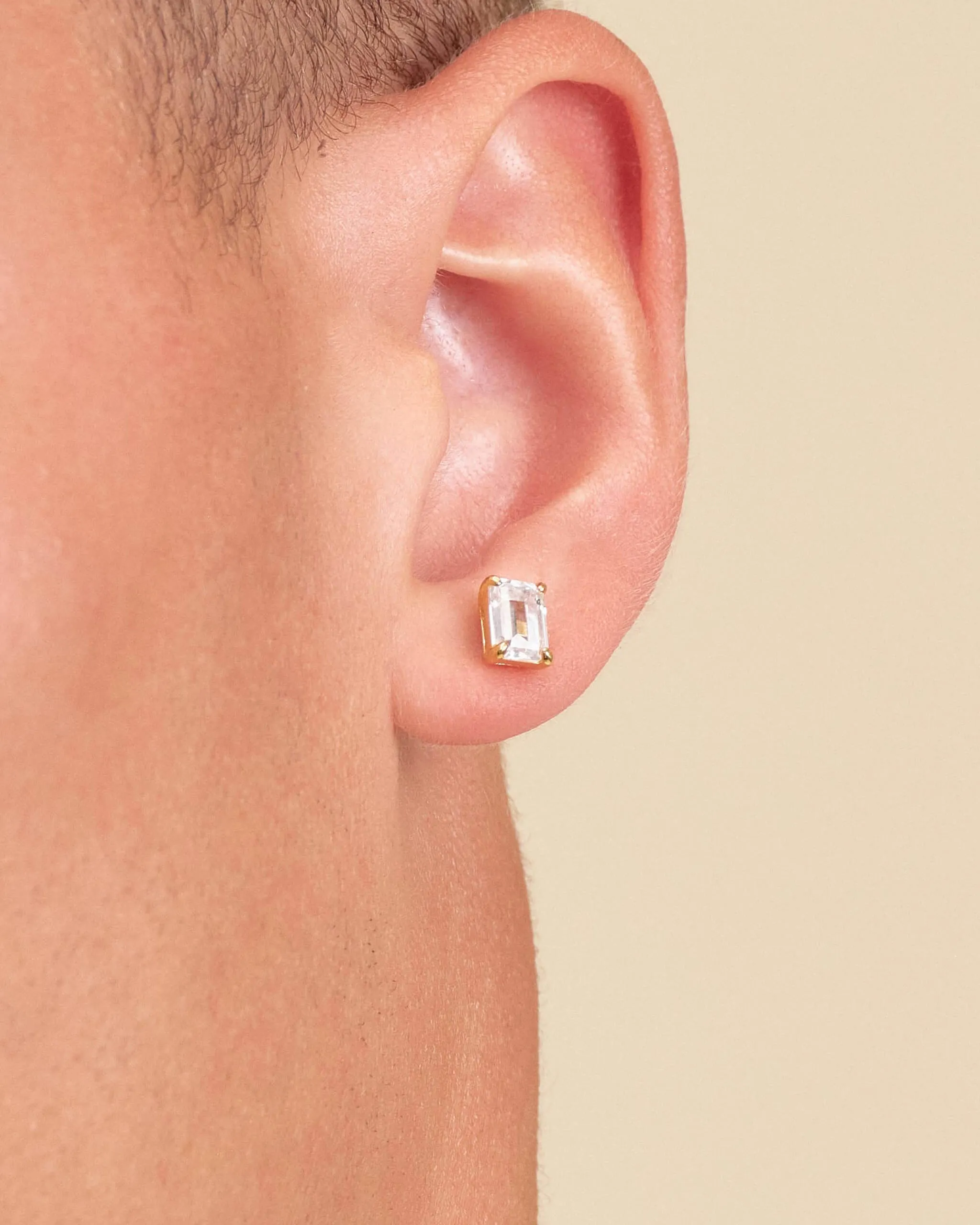 Emerald Cut Stud Earrings - Gold