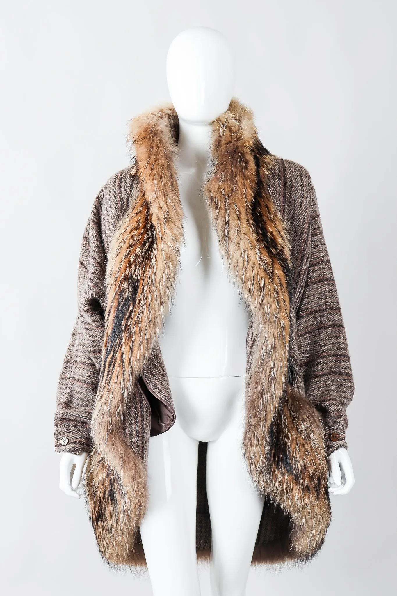 Fur Trim Tweed Cocoon Coat