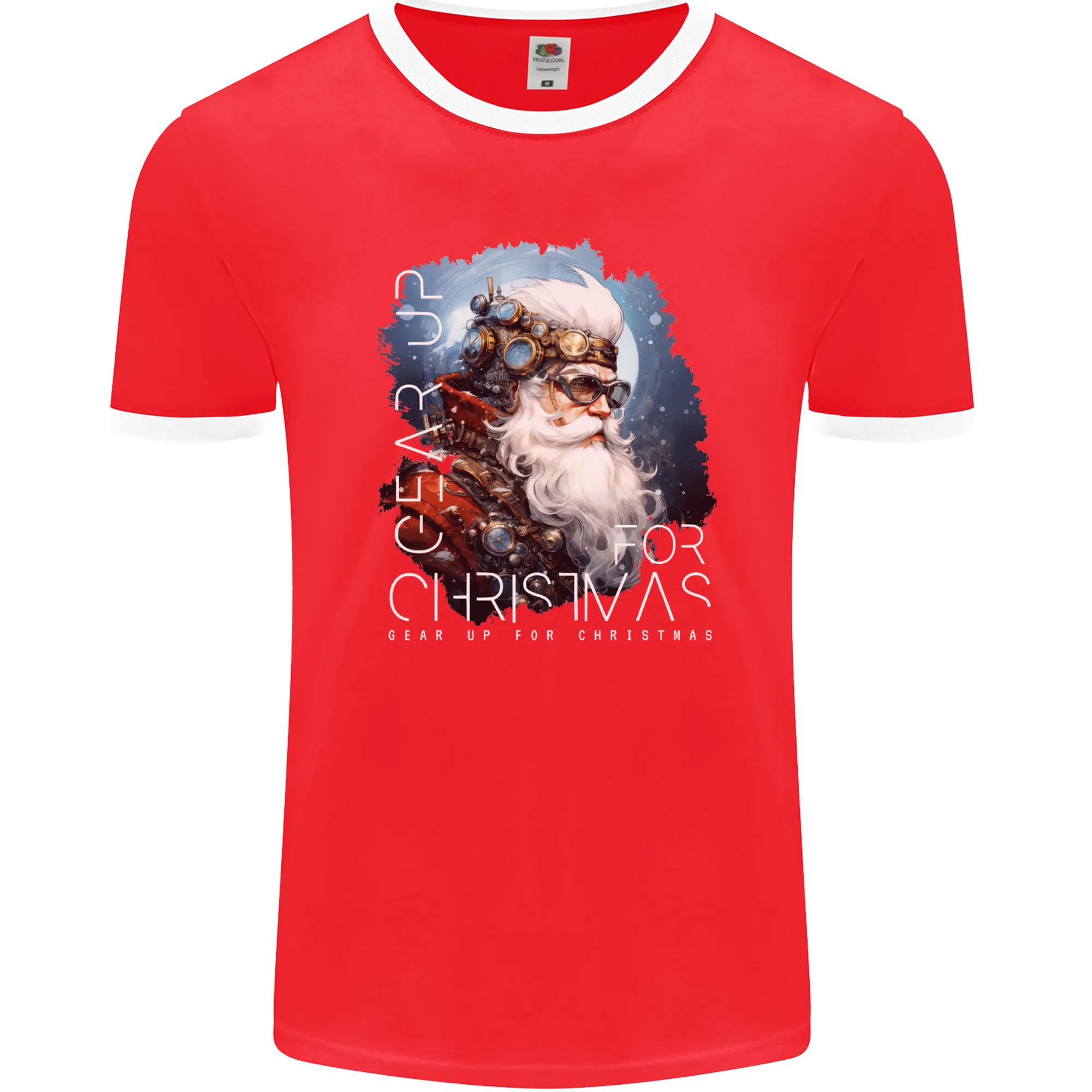 Gear Up Christmas Steampunk Santa Xmas Mens Ringer T-Shirt FotL