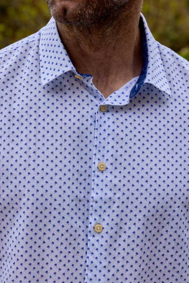 Gun Hill Mens Evenos Short Sleeve Linen Shirt - White