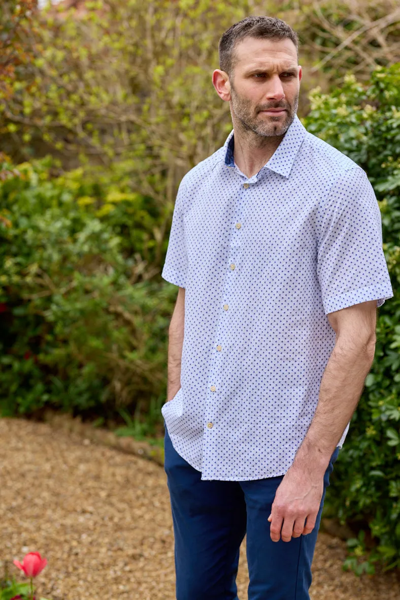 Gun Hill Mens Evenos Short Sleeve Linen Shirt - White