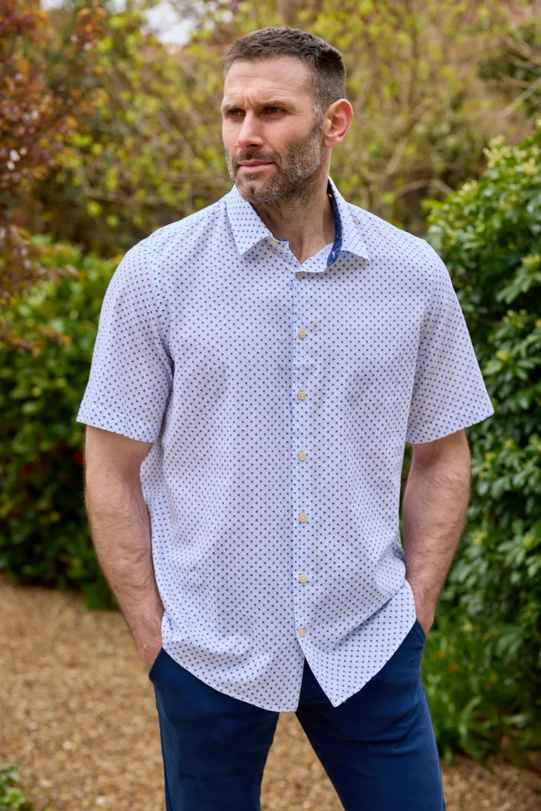 Gun Hill Mens Evenos Short Sleeve Linen Shirt - White