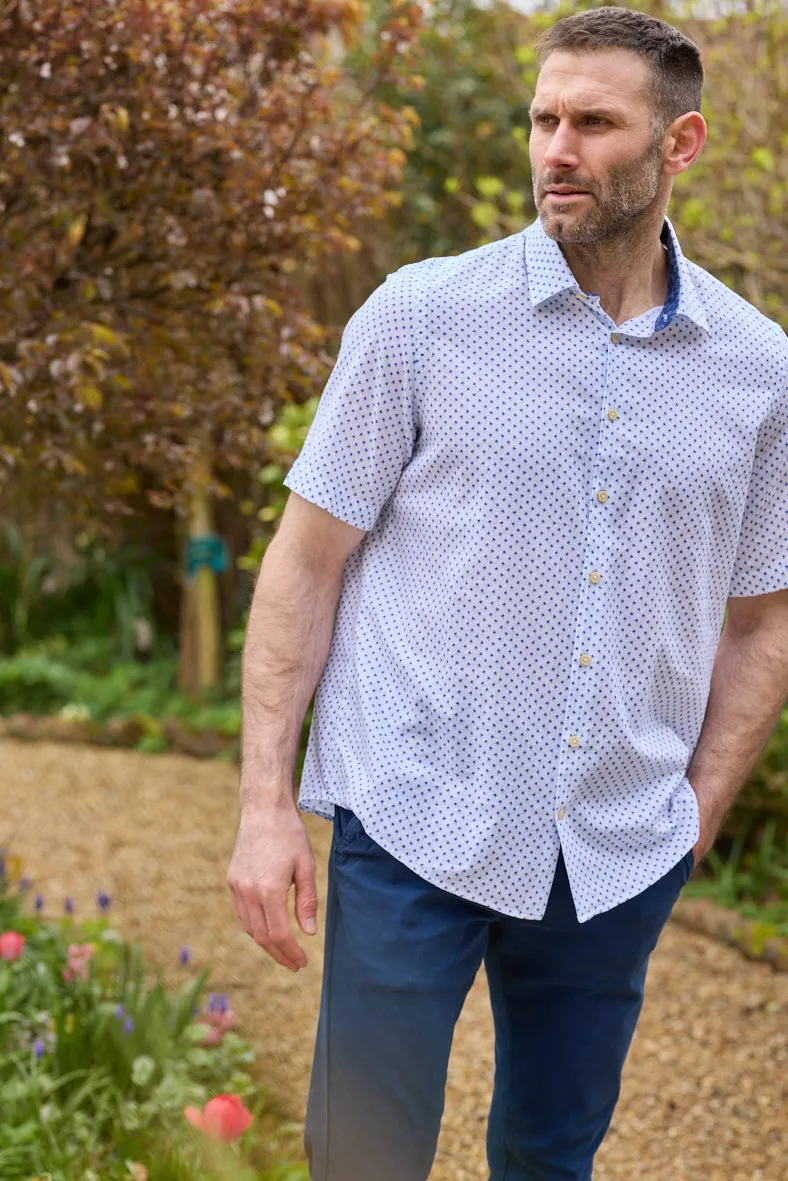 Gun Hill Mens Evenos Short Sleeve Linen Shirt - White