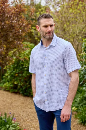 Gun Hill Mens Evenos Short Sleeve Linen Shirt - White