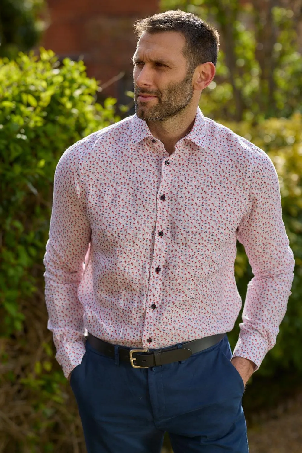 Gun Hill Mens John linen shirt - Red