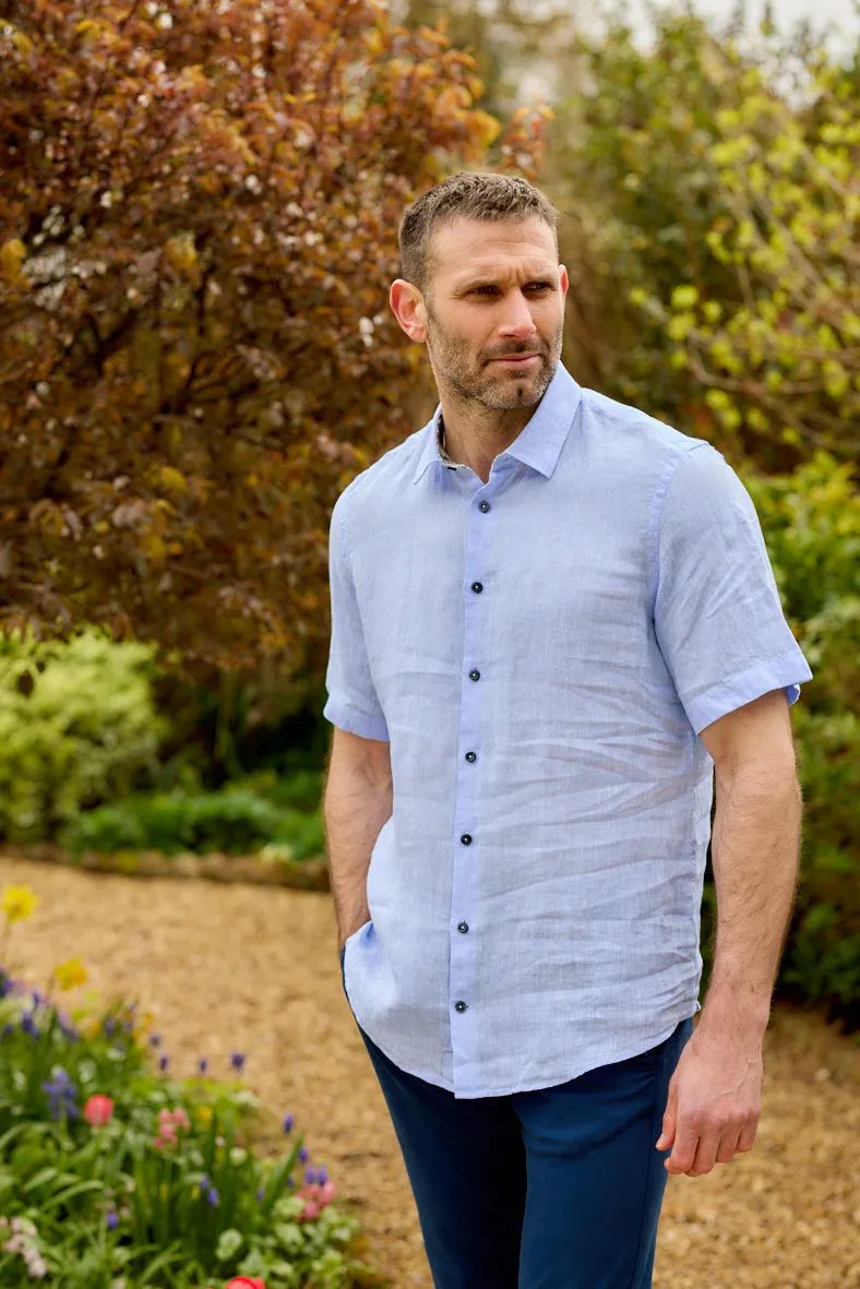 Gun Hill Mens Skiathos Short Sleeve linen shirt - Light blue