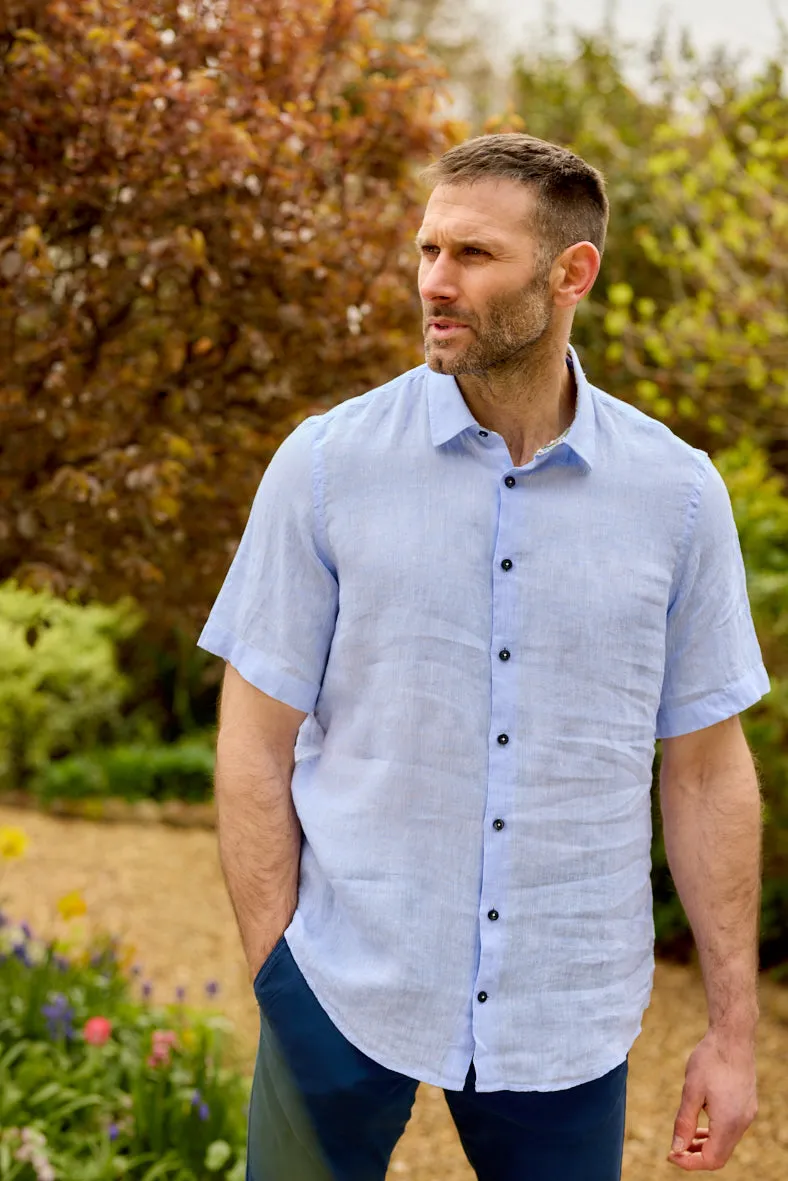 Gun Hill Mens Skiathos Short Sleeve linen shirt - Light blue