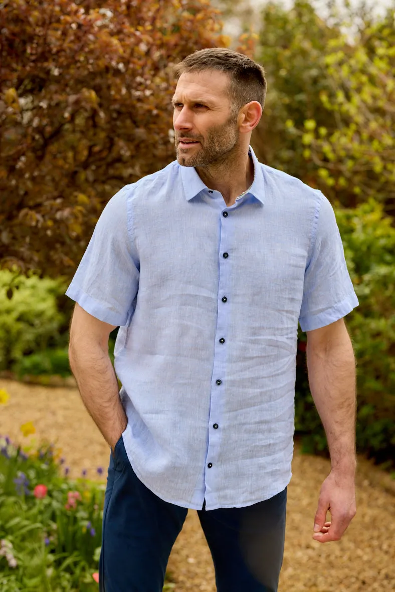 Gun Hill Mens Skiathos Short Sleeve linen shirt - Light blue
