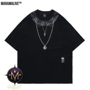 Jet-Black Jewel: Summer Men's New Gothic Style Dark Black Short Sleeve