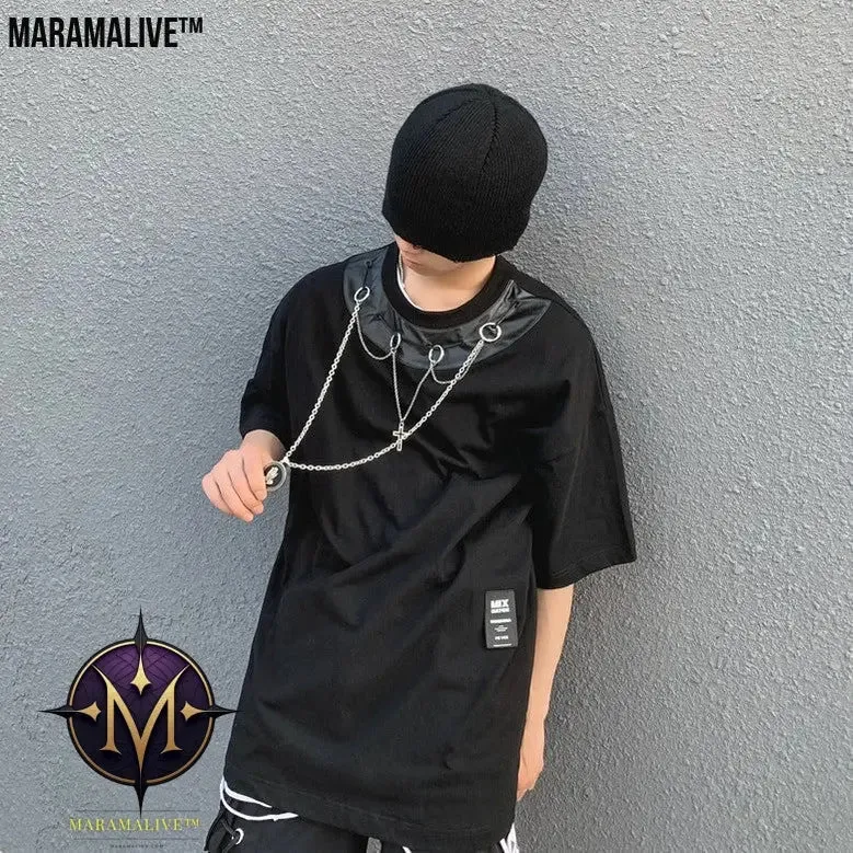 Jet-Black Jewel: Summer Men's New Gothic Style Dark Black Short Sleeve
