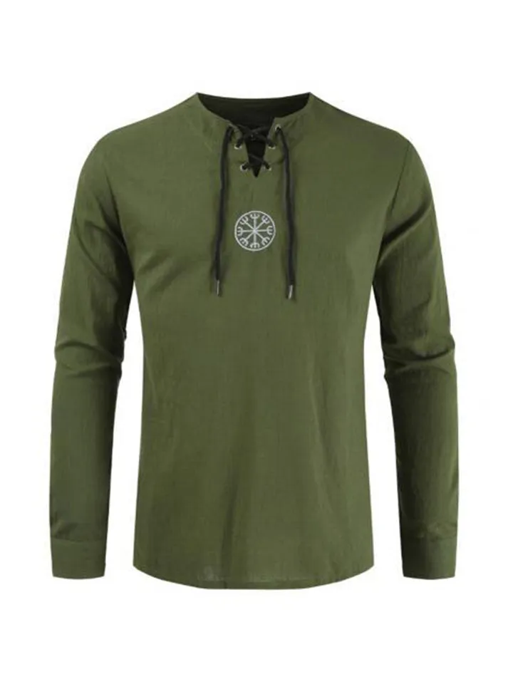 Lace Up Black Long Sleeve Shirt Mens