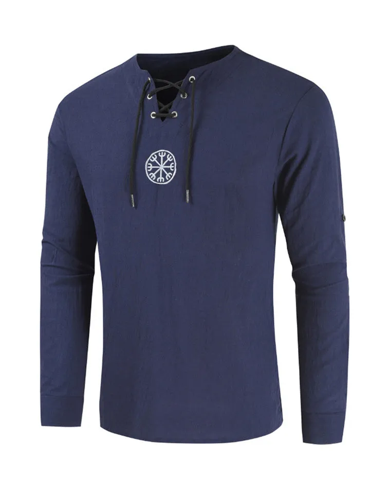 Lace Up Black Long Sleeve Shirt Mens