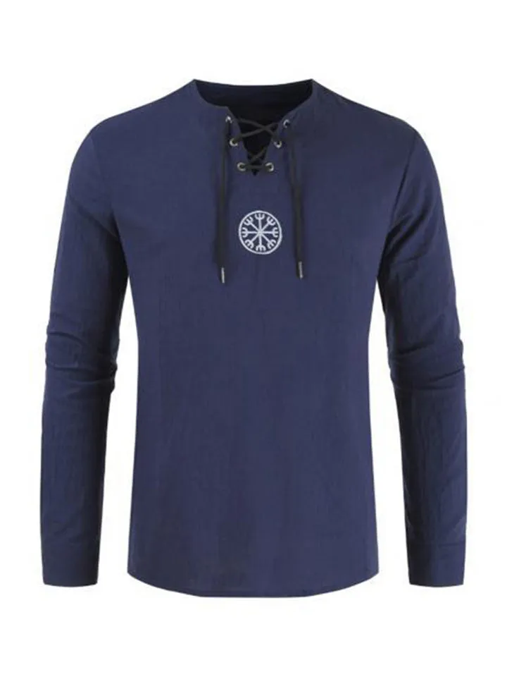 Lace Up Black Long Sleeve Shirt Mens