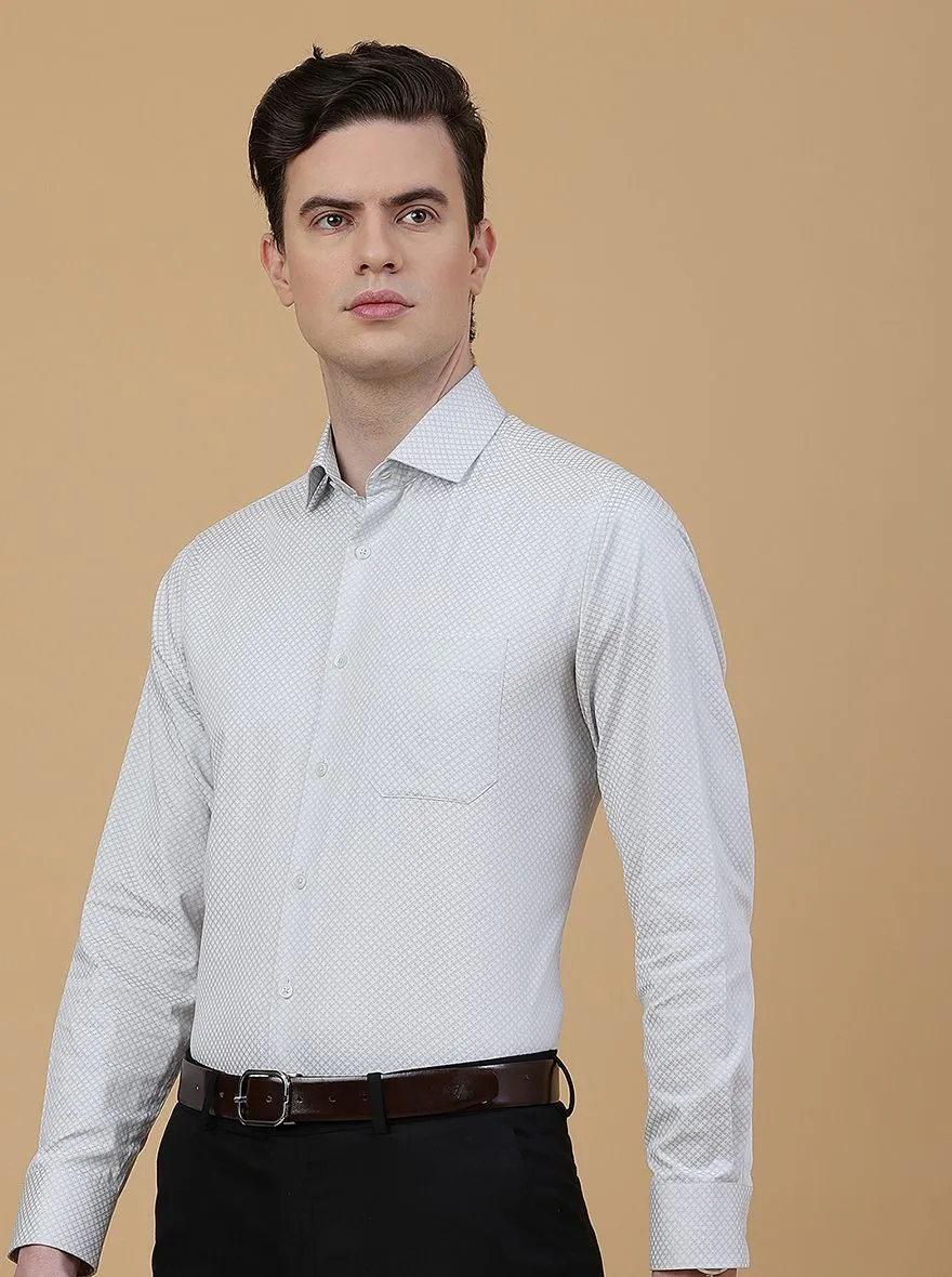 Light Grey Printed Slim Fit Formal Shirt | Greenfibre