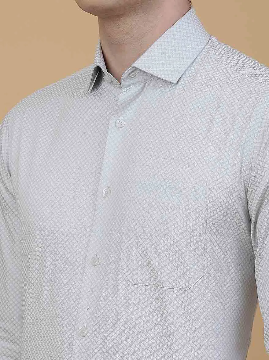 Light Grey Printed Slim Fit Formal Shirt | Greenfibre