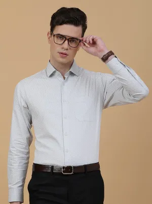 Light Grey Printed Slim Fit Formal Shirt | Greenfibre