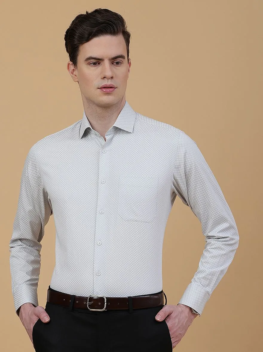 Light Grey Printed Slim Fit Formal Shirt | Greenfibre