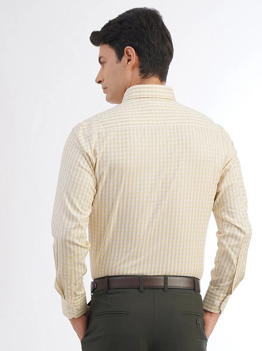 Light Yellow Checked Regular Fit Formal Shirt | JadeBlue